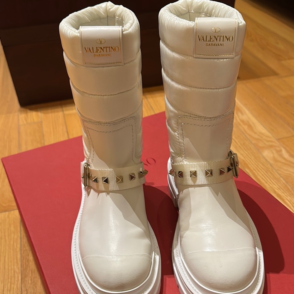 Valentino Garavani White Ankle Booties with Studded Strap